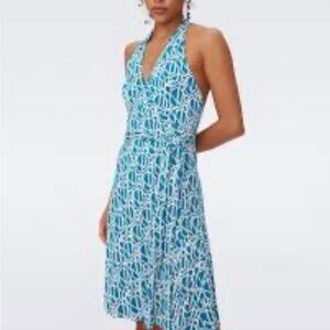 Diane Von Furstenberg Teal and White Geometric Dress